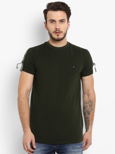 

Mufti Men Olive Green Solid Round Neck T-shirt