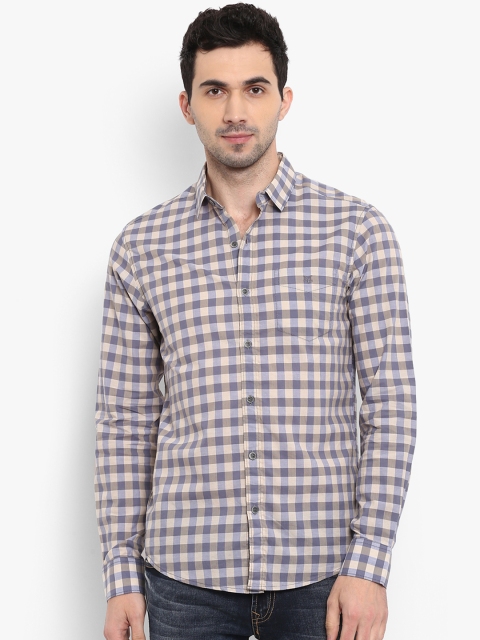 

Mufti Men Beige & Blue Slim Fit Checked Casual Shirt