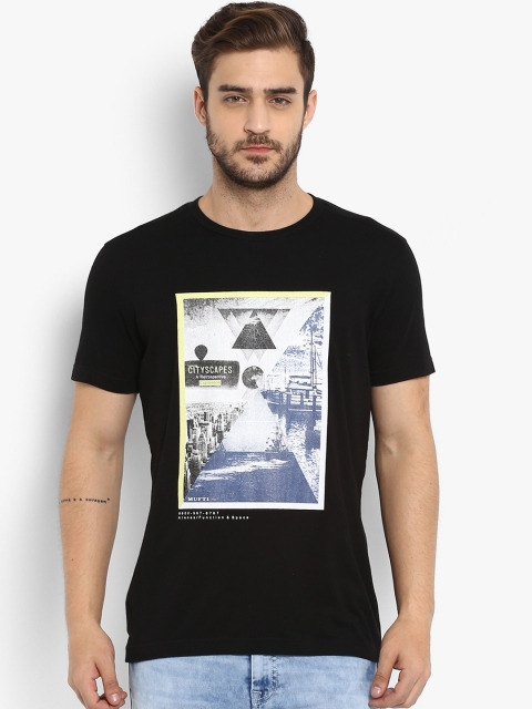 

Mufti Men Black Printed Round Neck T-shirt