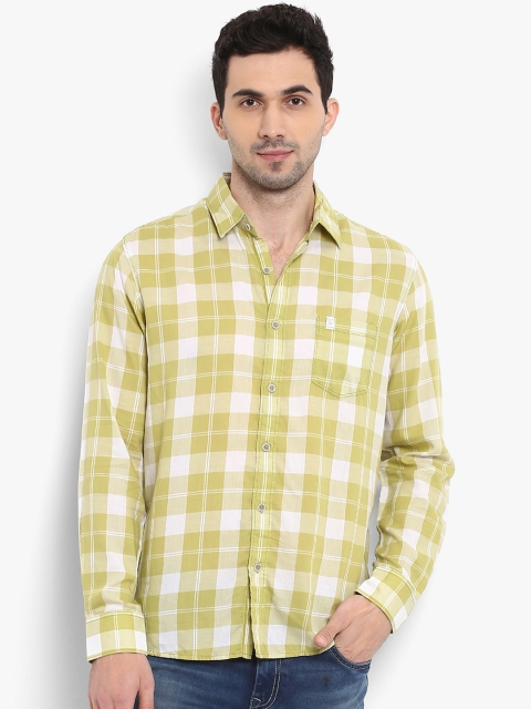 

Mufti Men White & Lime Green Slim Fit Checked Casual Shirt