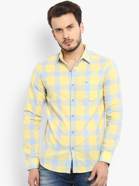 

Mufti Men Yellow & Blue Slim Fit Checked Casual Shirt