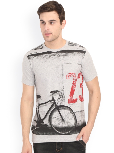 

WEXFORD Men Grey Black Printed Round Neck Pure Cotton T-shirt