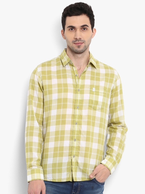

Mufti Men White & Lime Green Slim Fit Checked Casual Shirt