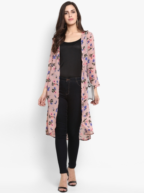 

PURYS Peach-Coloured & Peach-Coloured Printed Open Front Shrug