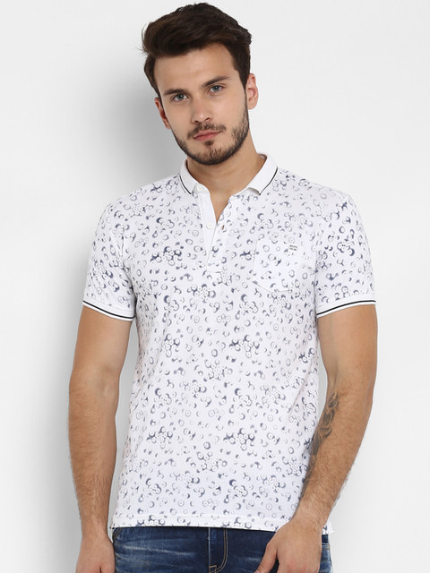 

Mufti Men White & Blue Printed Slim Fit Polo Collar T-shirt
