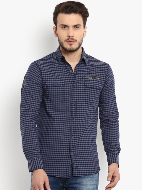 

Mufti Men Blue Slim Fit Checked Casual Shirt