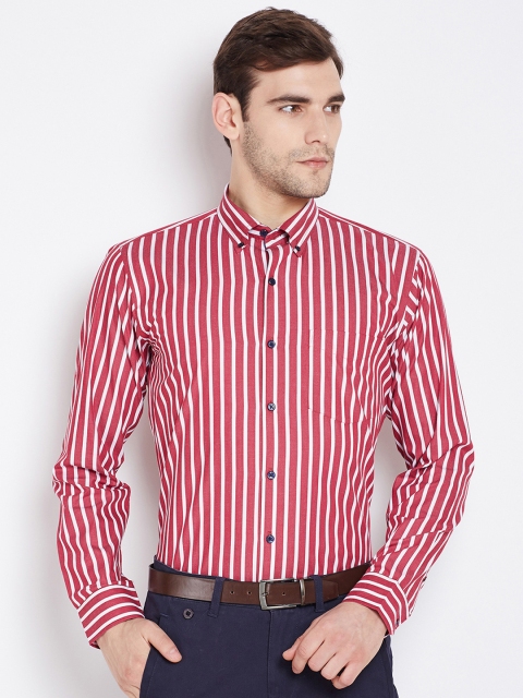 

Hancock Men Red & White Slim Fit Striped Formal Shirt