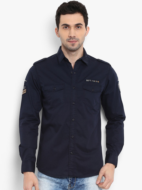 

Mufti Men Navy Blue Slim Fit Solid Casual Shirt