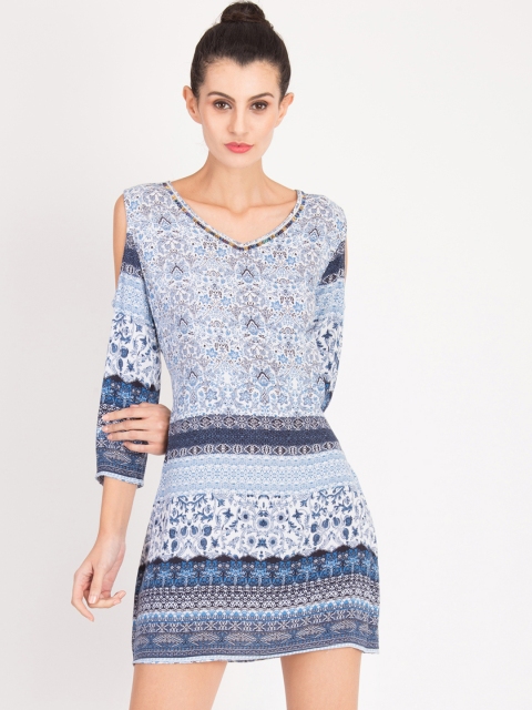 

Magzayra Women Blue Printed A-Line Dress