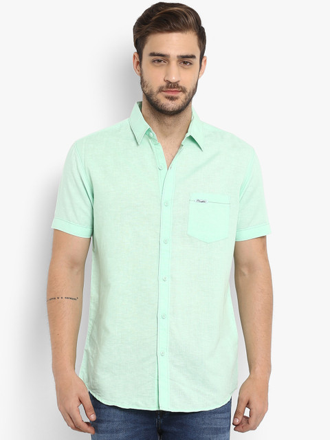 

Mufti Men Sea Green Slim Fit Solid Casual Shirt