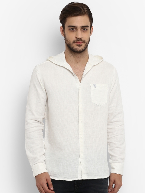 

Mufti Men White Slim Fit Solid Casual Hooded Shirt
