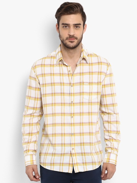 

Mufti Men White & Yellow Slim Fit Checked Casual Shirt