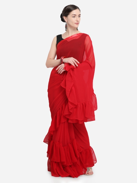 

Colors Red Solid Poly Georgette Saree