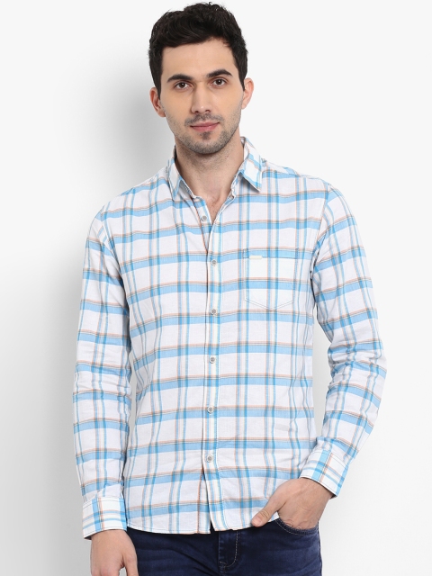 

Mufti Men White & Blue Slim Fit Checked Casual Shirt