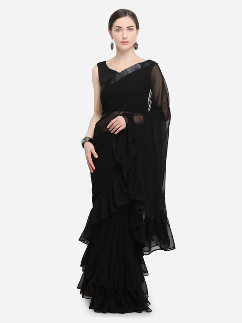 

Colors Black Solid Poly Georgette Saree