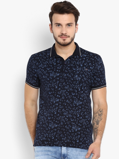 

Mufti Men Navy Blue Printed Slim Fit Polo Collar T-shirt