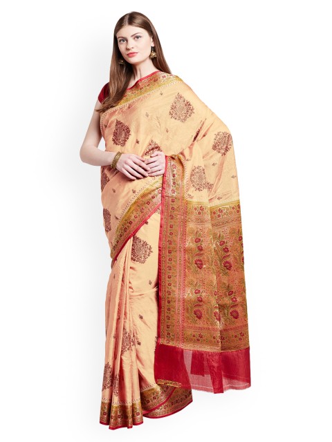 

Chhabra 555 Beige & Red Art Silk Embroidered Tussar Saree