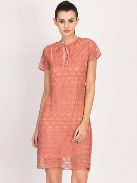 

Magzayra Women Peach-Coloured Self Design A-Line Dress