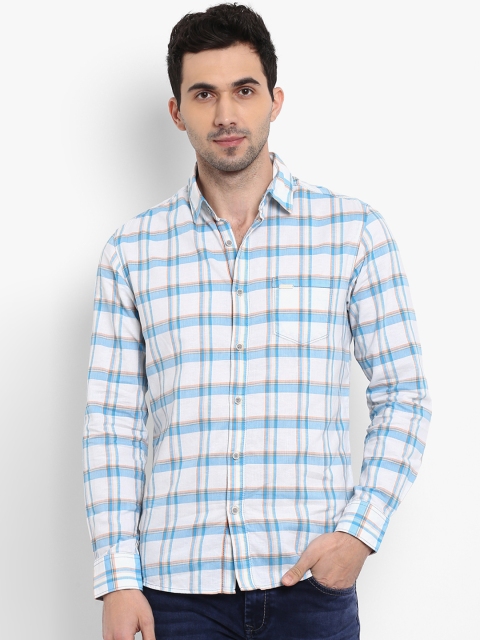 

Mufti Men White & Blue Slim Fit Checked Casual Shirt