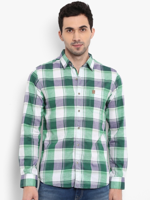 

Mufti Men Off-White & Green Slim Fit Checked Casual Shirt