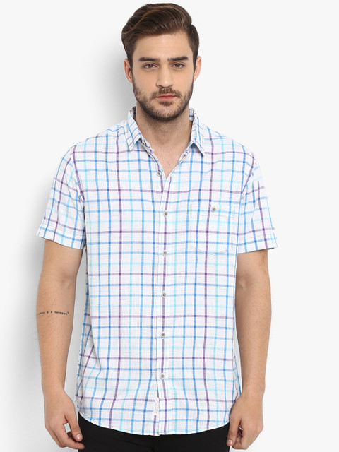 

Mufti Men White & Blue Slim Fit Checked Casual Shirt