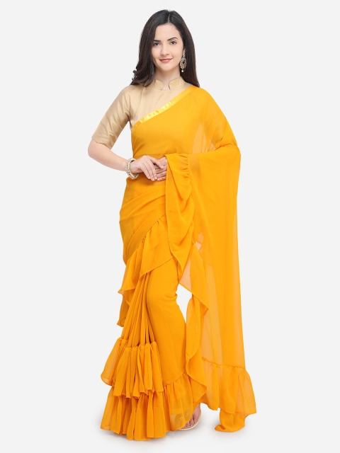 

Colors Yellow Solid Poly Georgette Saree