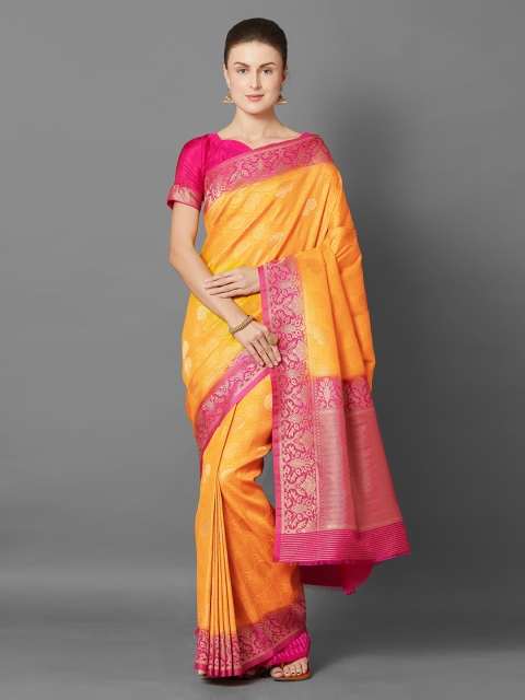 

Mitera Yellow Silk Blend Woven Design Kanjeevaram Saree