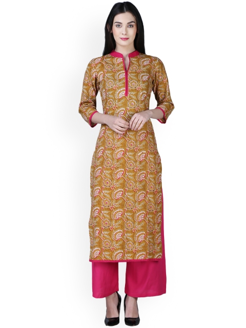 

Kurti's by Menka Women Mustard Printed Straight Kurta