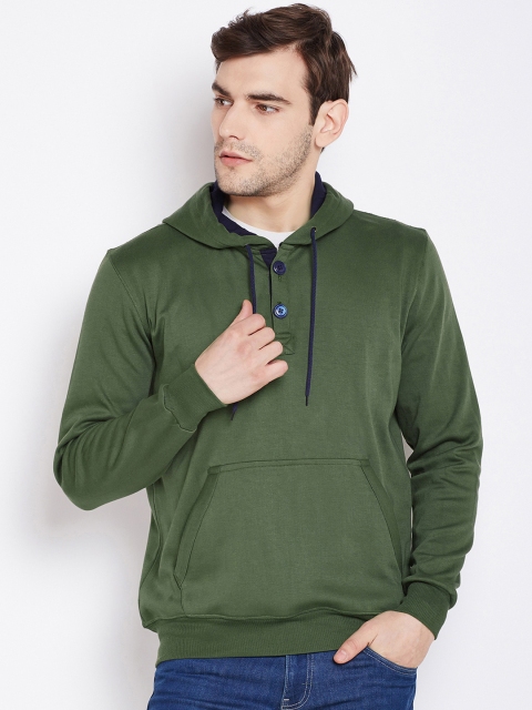 

Hancock Men Olive Green Solid Hooded Sweatshirt