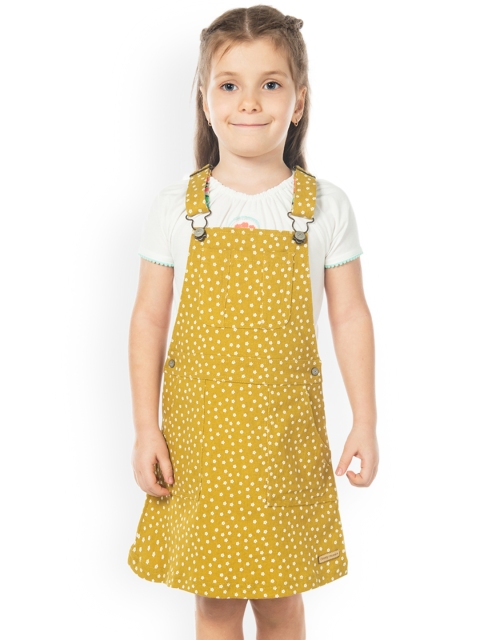 

Cherry Crumble Girls Mustard Yellow Printed Pinafore Dress