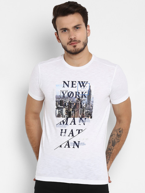 

Mufti Men White Printed Round Neck T-shirt