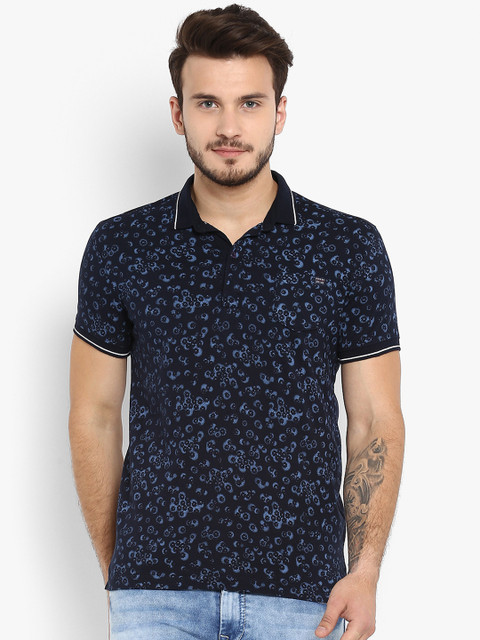 

Mufti Men Navy Blue Printed Slim Fit Polo Collar T-shirt