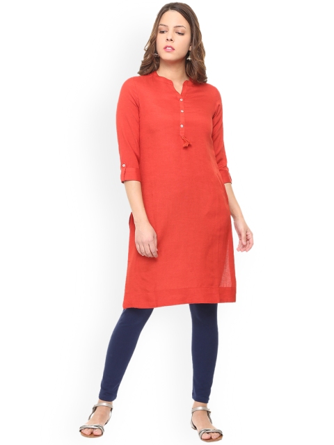 

People Women Red Solid Straight Kurta