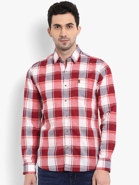 

Mufti Men Off-White & Red Slim Fit Checked Casual Shirt