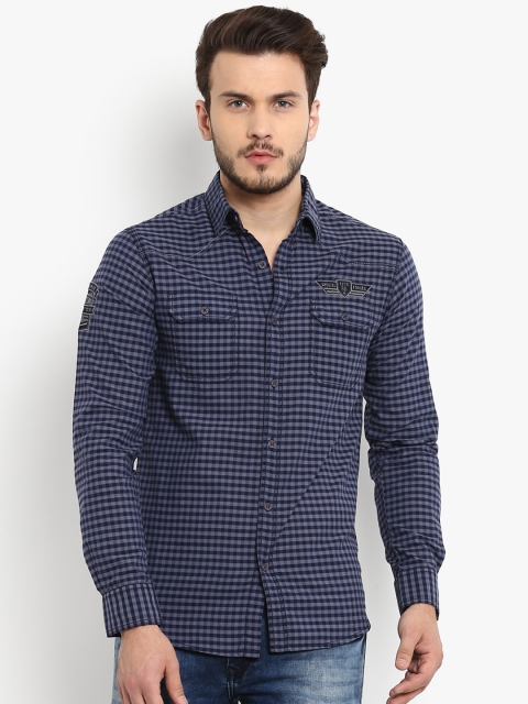 

Mufti Men Blue Slim Fit Checked Casual Shirt