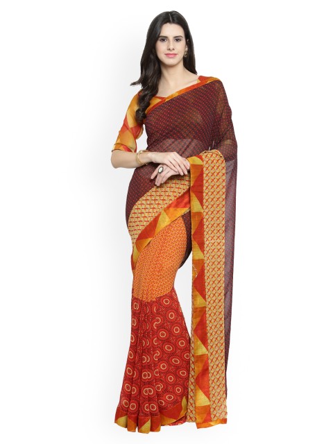 

Shaily Brown & Orange Pure Georgette Printed Saree