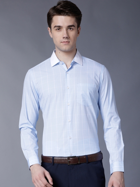 

Black coffee Men Blue & White Slim Fit Checked Formal Shirt