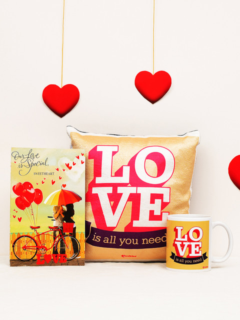 

Archies Love Gifts Valentines Day Special Mug & Cushion + Greeting Card - Pack of 3, Multi