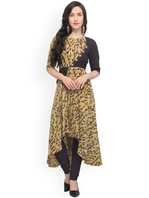 

Kvsfab Women Mustard Yellow Printed Anarkali Kurta