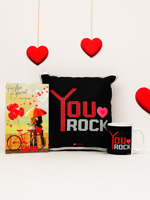 

Archies Love Gifts Set of 3 Valentines Day Special Mug Cushion & Greetings Card, Multi