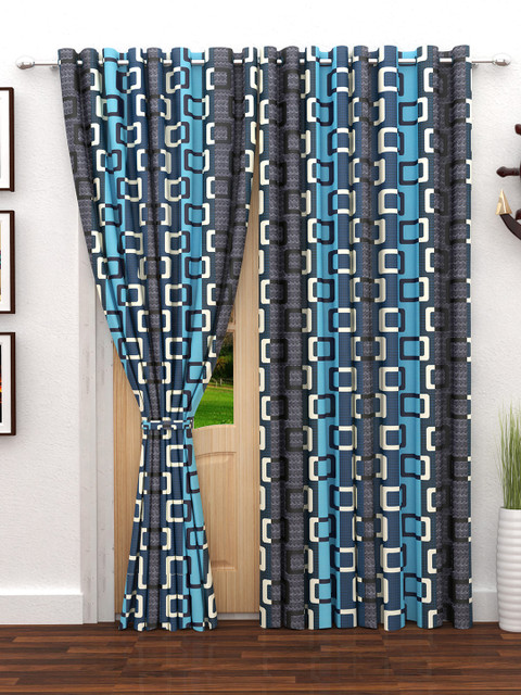 

Story@home Set of 2 Printed Door Curtains, Grey