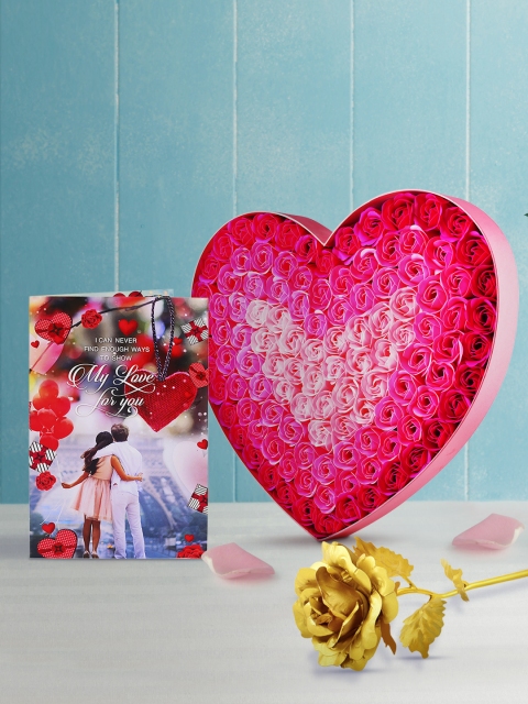 

Archies Pink & Multicoloured Combo of Flower Soap, Golden Rose & Greeting Card