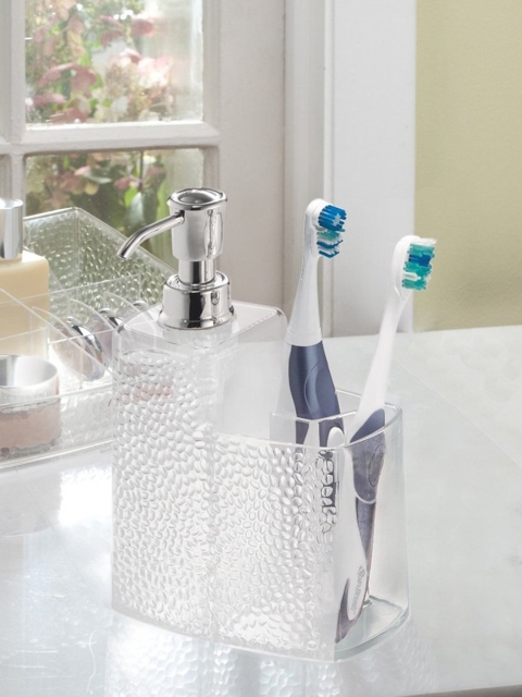 

INTERDESIGN White & Silver-Toned Toothbrush Holder