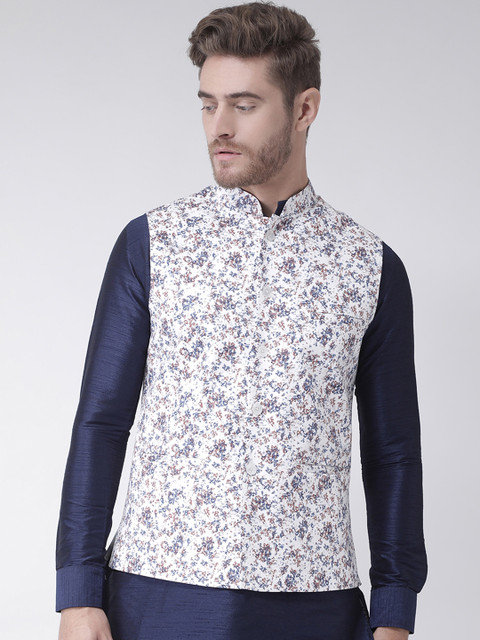 

Deyann Men White Printed Nehru Jacket