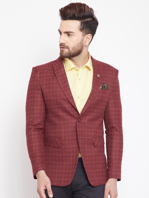 

Canary London Men Maroon & Khaki Checked Blazer