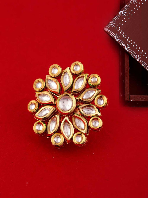 

Voylla Gold-Plated Classic Kundan Flower Inspired Ring