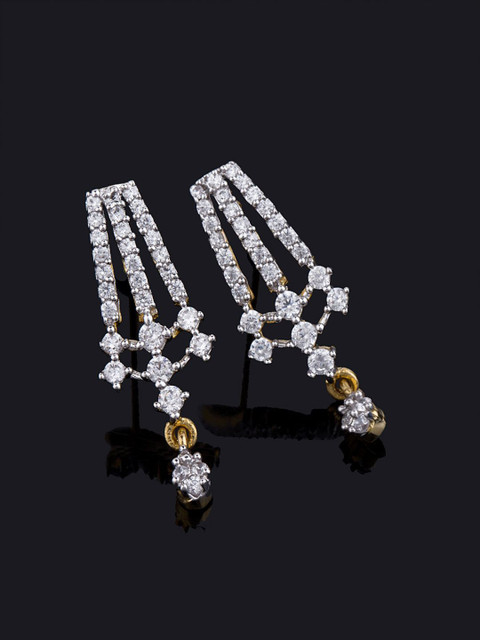 

Voylla Gold-Plated & White Enamelled Cubic Zirconia Studded Geometric Drop Earrings
