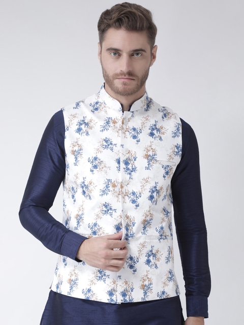 

DEYANN Men White Printed Nehru Jacket
