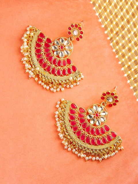 

Voylla Gold-Toned & Red Classic Drop Earrings