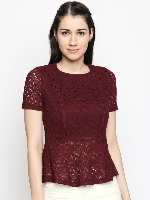 

Annabelle by Pantaloons Women Maroon Self Design Peplum Top